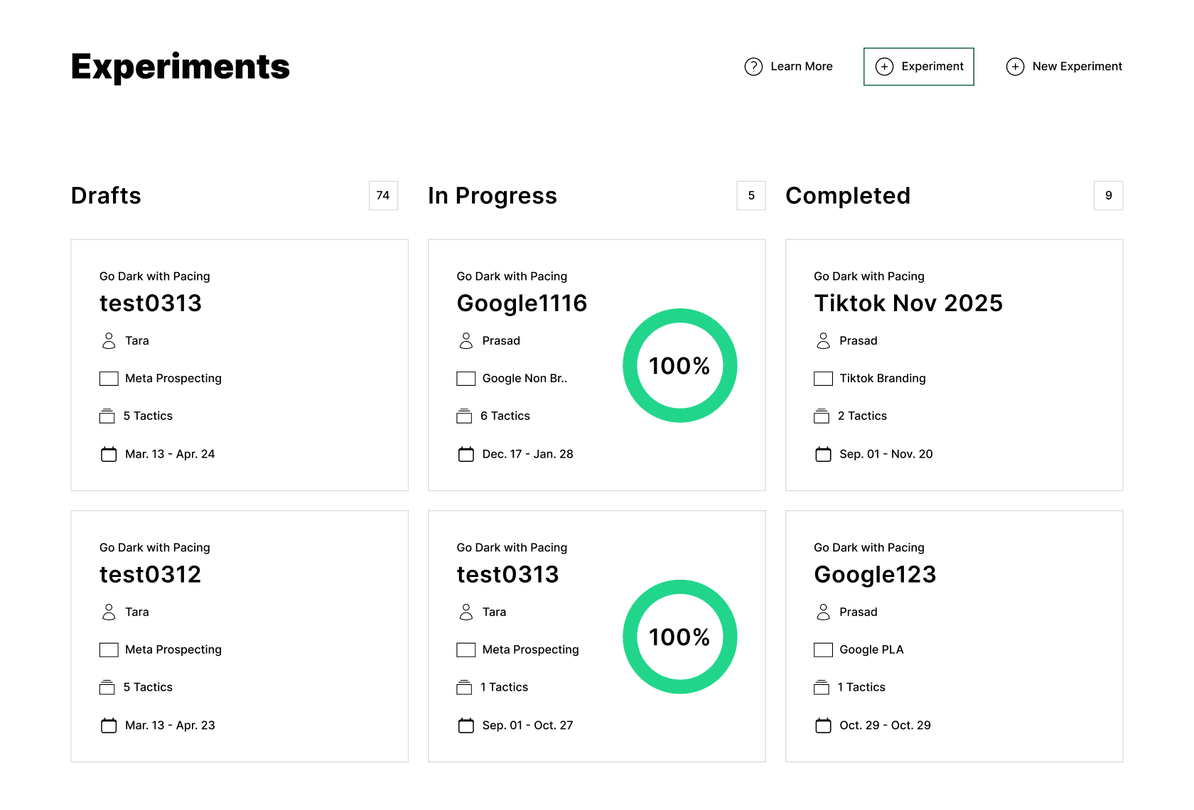 Experiment Dashboard